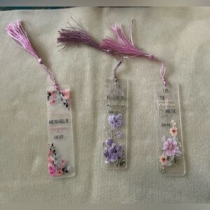 Handmade Floral Bookmark Set with Tassels, set of 3